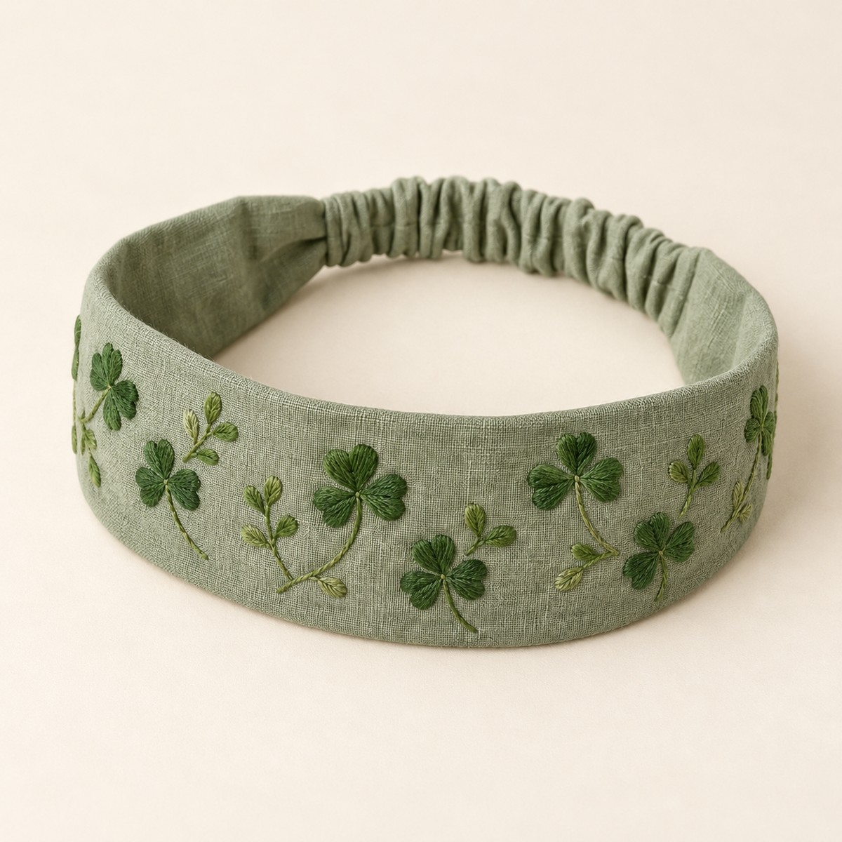 Sage Clover Walk, embroidered cloth headband