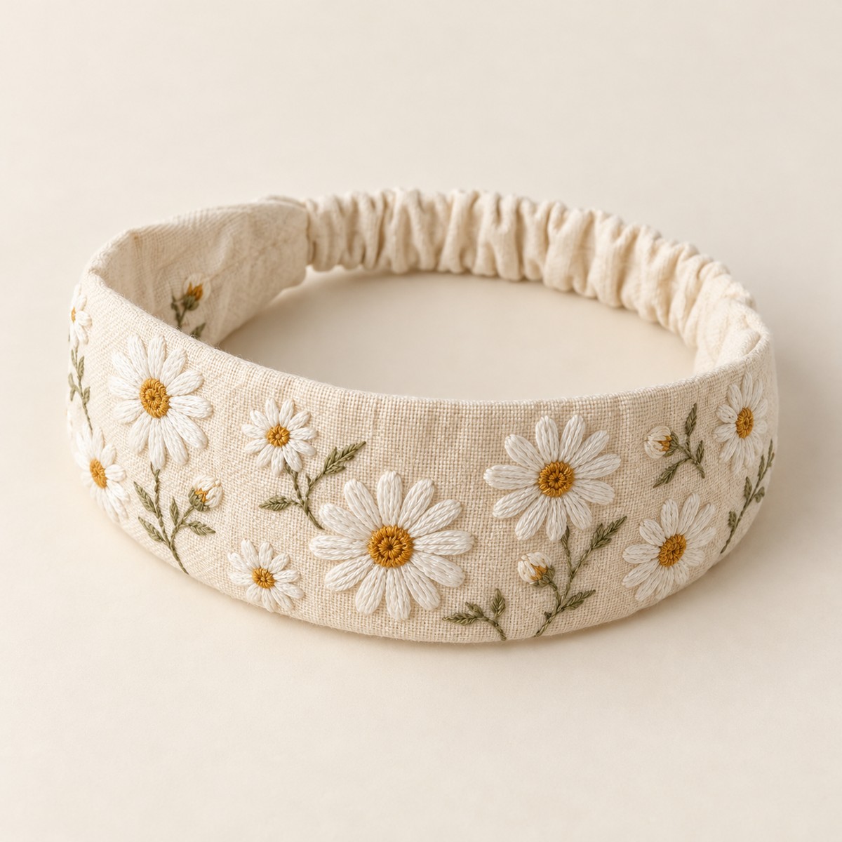 Cream Daisy Meadow, embroidered cloth headband