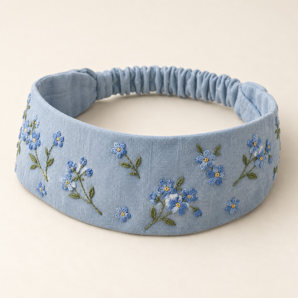 Mist blue Forget-Me-Not, embroidered cloth headband