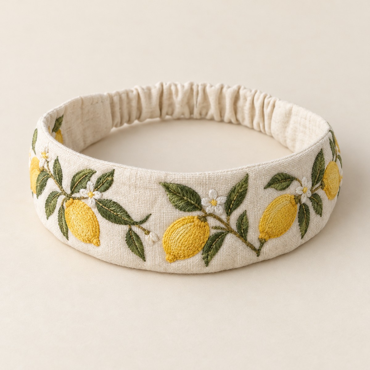 Ivory Lemon Grove, embroidered cloth headband