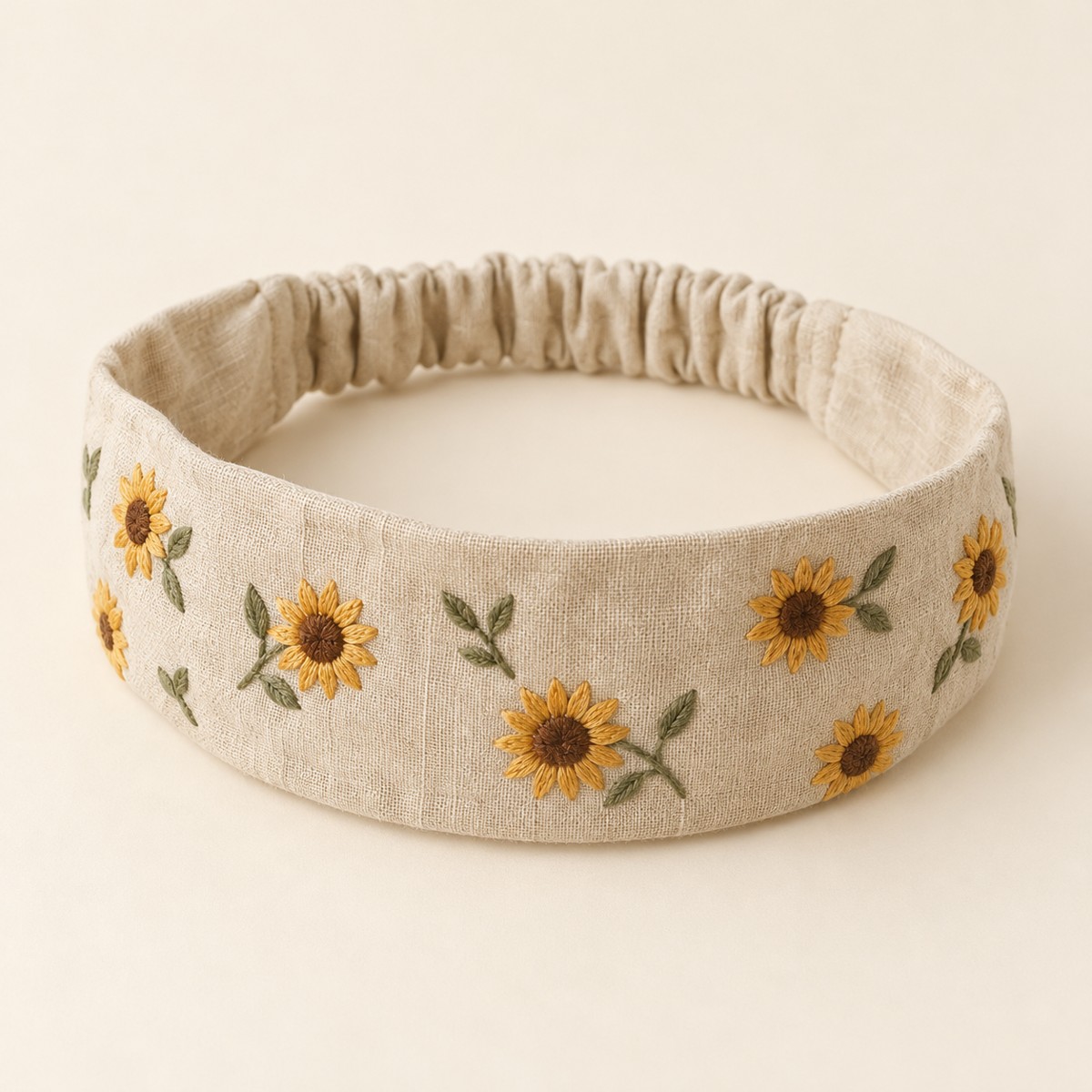 Oatmeal Sunflower Afternoon, embroidered cloth headband